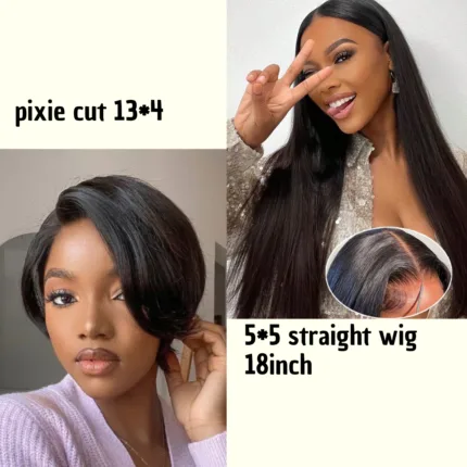 2 Wigs $129 for 18''straight wig and pixie cut